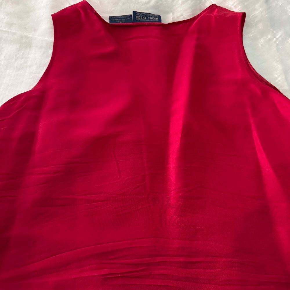 TANK TOP, 100% SILK, RED, SIZE 22, ROUND NECK, MICHEL ANTONI FOR ADDITION ELLE,